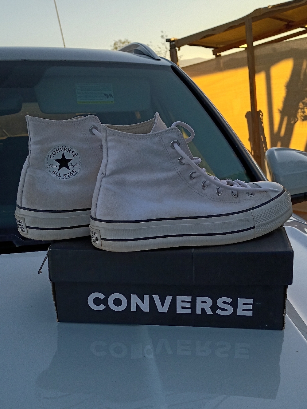 10 Women Converse White High Top Platform Sneakers